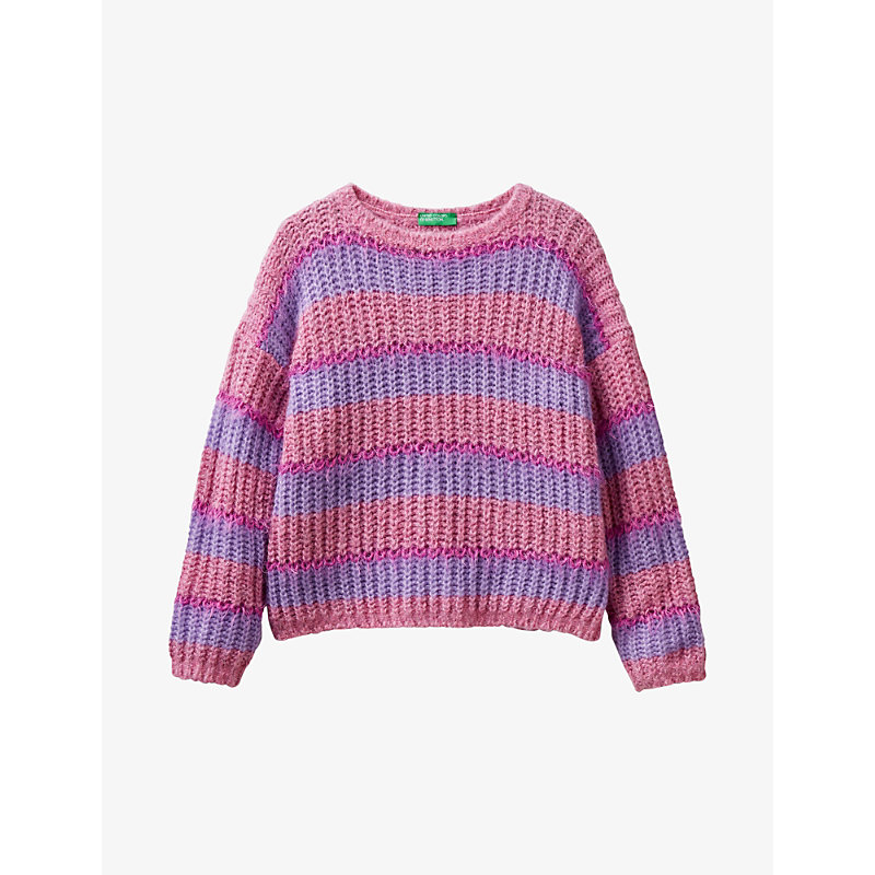 Benetton Girls Multi Coloured Kids Striped Knitted Jumper 6-14 Years
