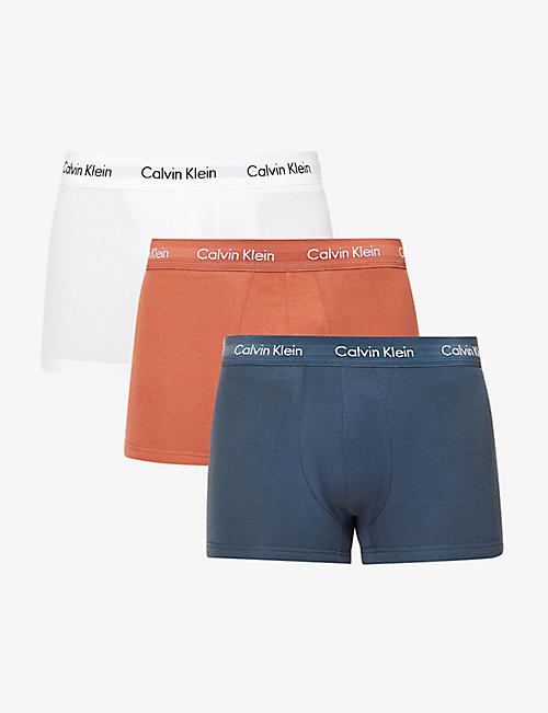 CALVIN KLEIN: Branded-waistband pack of 3 stretch-cotton trunk