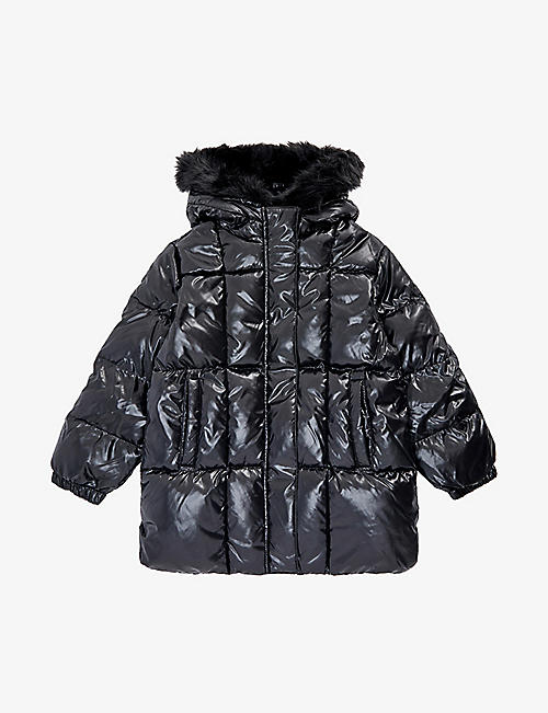 BENETTON: Faux-fur trim hooded padded shell coat 6-12 years