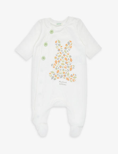 BENETTON: Bunny-print stretch-cotton babygrow 0-12 months