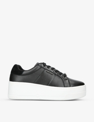 Carvela Womens Black Connect Platform-sole Leather Trainers