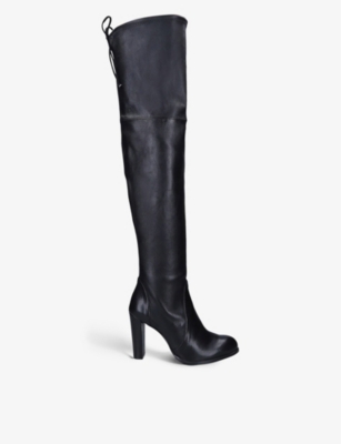 Stuart Weitzman Highland Thigh-high Heeled Leather Boots In Black