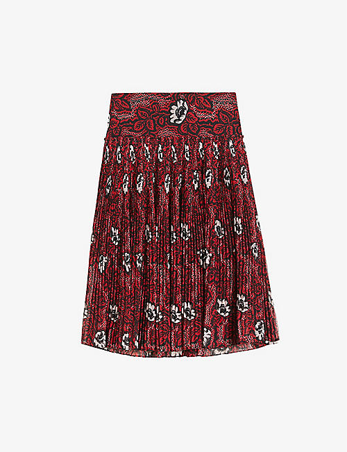 TED BAKER: Ariello floral-print dropped-waist pleated woven midi skirt