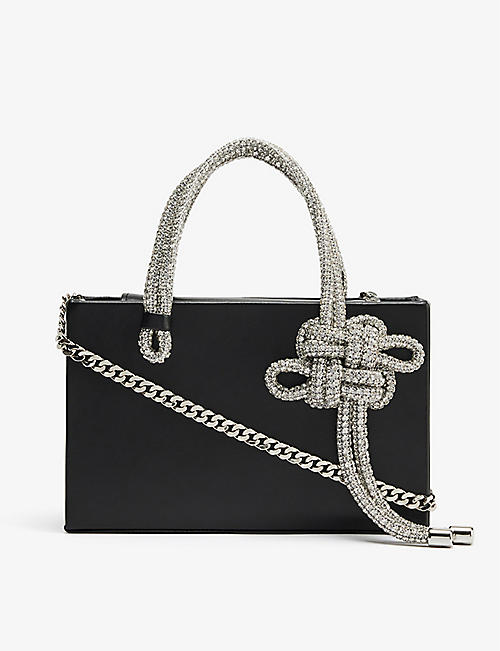 KARA: Knot crystal-embellished leather midi tote bag