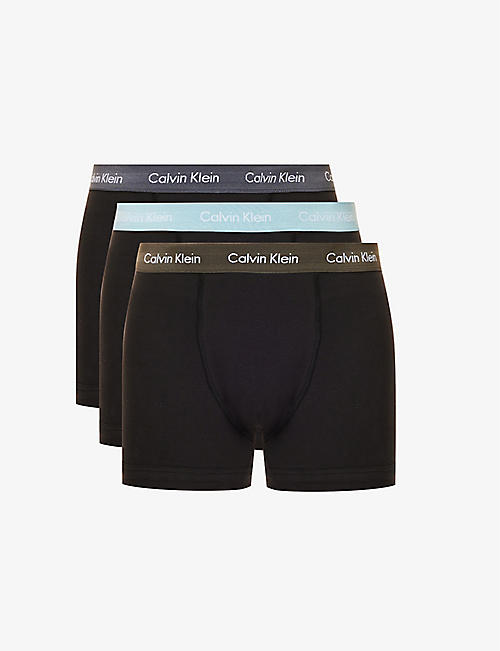 CALVIN KLEIN: Logo-waistband pack of three stretch-cotton trunks