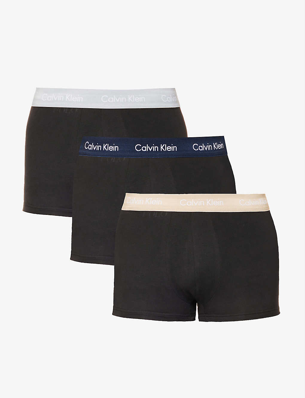 Calvin Klein Mens Multi Branded-waistband Pack Of 3 Stretch-cotton Trunks