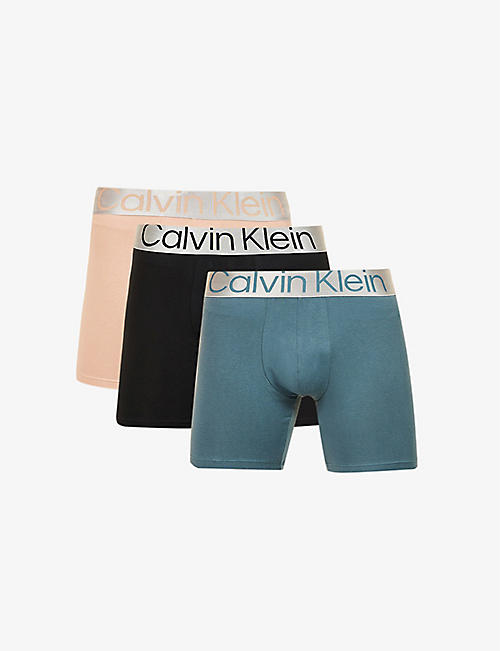 CALVIN KLEIN：品牌标识腰弹力棉平角短裤三条装