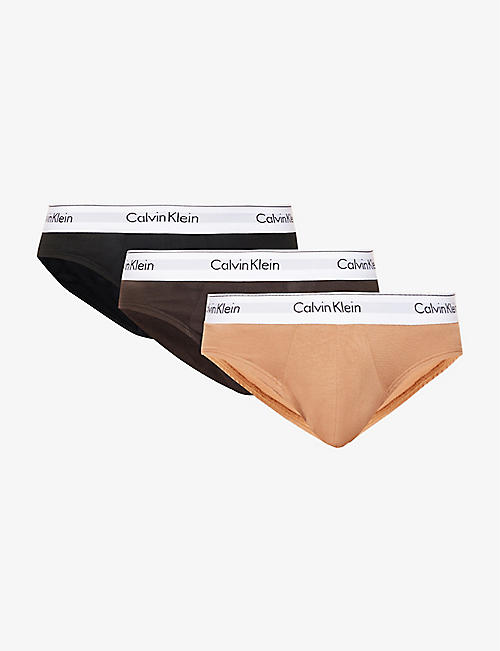 CALVIN KLEIN: Branded-waistband pack of three stretch-cotton hip briefs