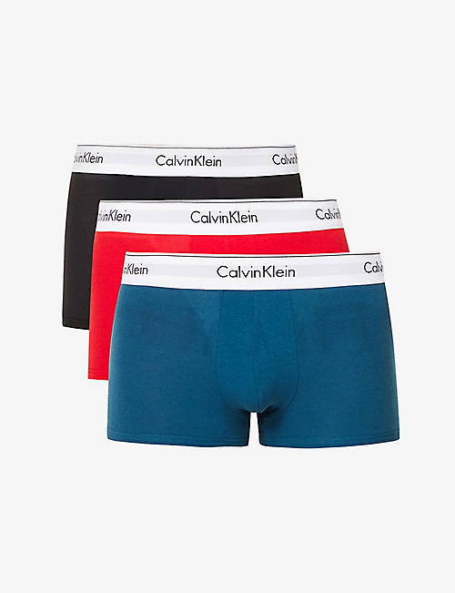 CALVIN KLEIN: Logo-waistband mid-rise pack of three stretch-cotton trunks