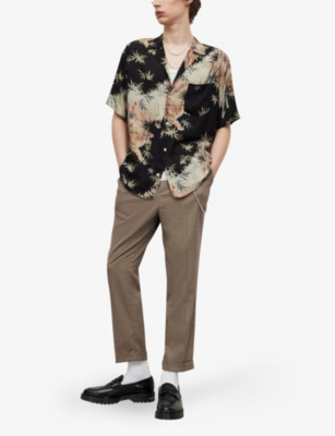 Shop Allsaints Men's Jet Black Timor Tropical-print Relaxed-fit Woven Shirt