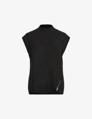Shop Allsaints Women's Black Castel V-neck Sleeveless Stretch-knit Tank Top