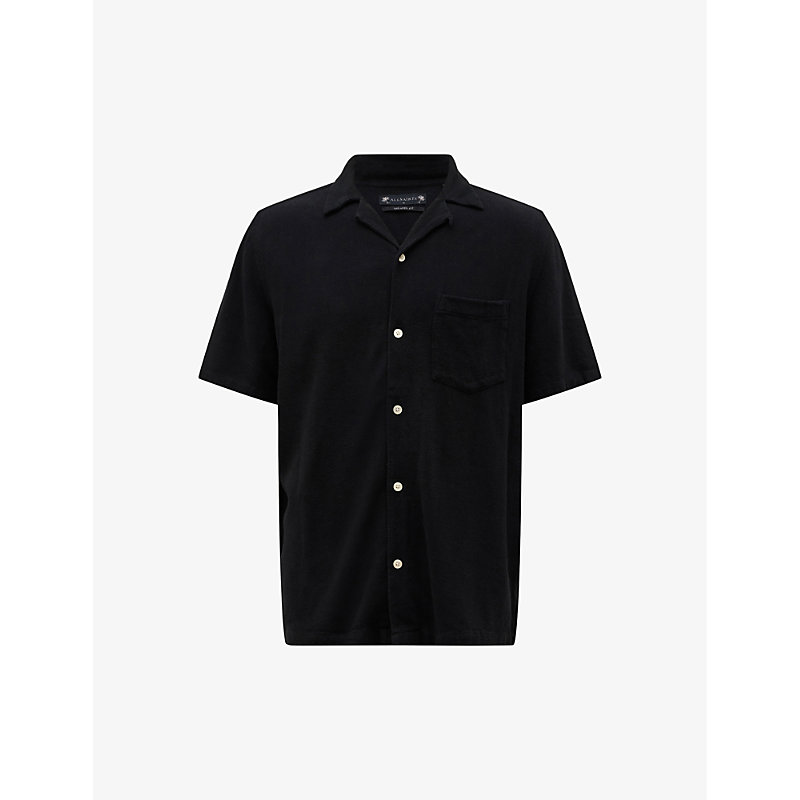 Allsaints Mens Jet Black Cudi Relaxed-fit Woven Shirt