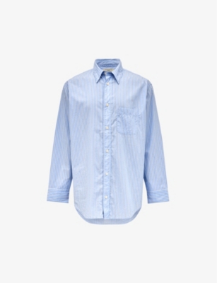Shop Allsaints Veneto Pinstripe Oversize-fit Cotton Shirt In Light Blue