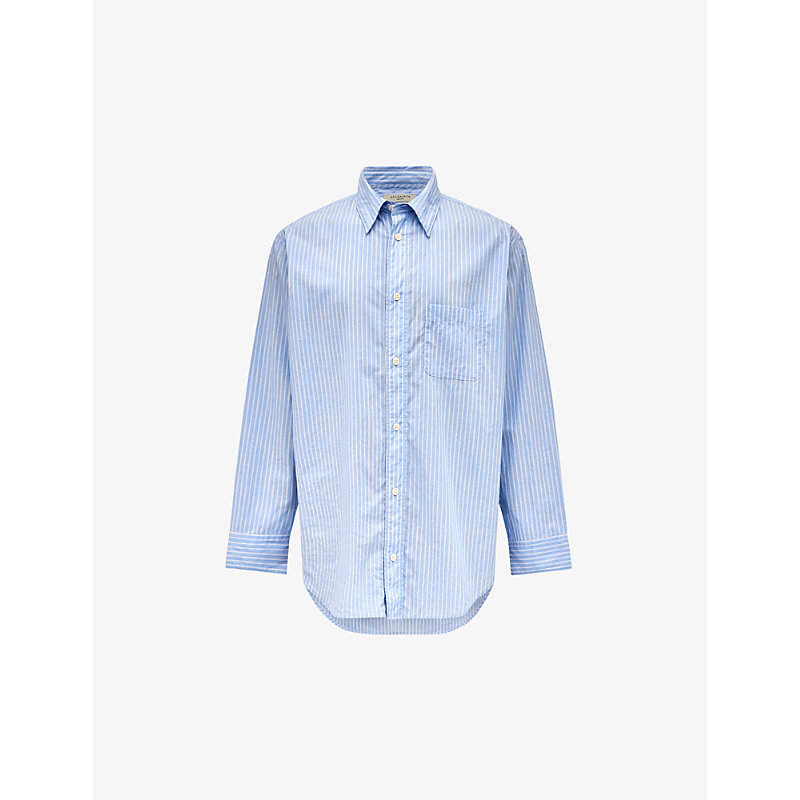 Shop Allsaints Veneto Pinstripe Oversize-fit Cotton Shirt In Light Blue