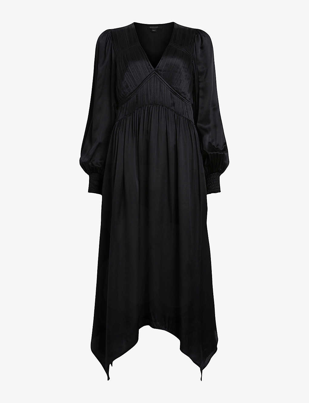 Allsaints Estelle Long Sleeve Asymmetric Hem Dress In Black