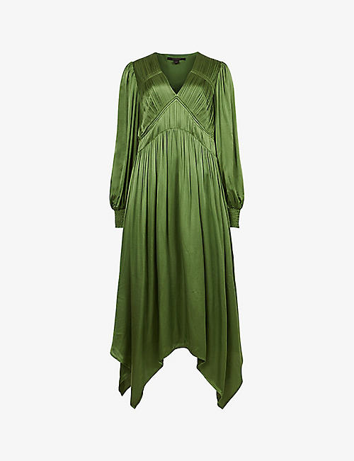 ALLSAINTS: Estelle Cactus pleated silk midi dress