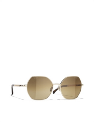 Pre-owned Chanel Womens Gold Ch4281qh Square-frame Metal Sunglasses