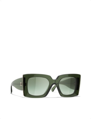 Pre-owned Chanel Womens Green Ch5480h Square-frame Acetate Sunglasses
