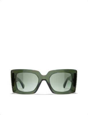 Pre-owned Chanel Womens Green Ch5480h Square-frame Acetate Sunglasses