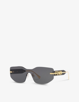 Shop Fendi Women's Gold Fn000634 Fe40066u Rectangle-frame Tinted Metal Sunglasses