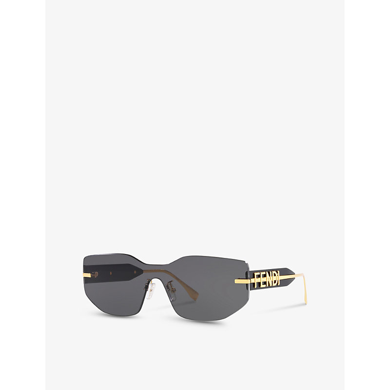 Shop Fendi Women's Gold Fn000634 Fe40066u Rectangle-frame Tinted Metal Sunglasses