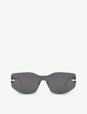 Shop Fendi Women's Gold Fn000634 Fe40066u Rectangle-frame Tinted Metal Sunglasses