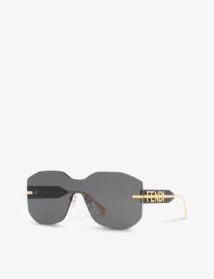 Shop Fendi Women's Gold Fn000635 Fe40067u Rectangle-frame Tinted-lens Metal Sunglasses