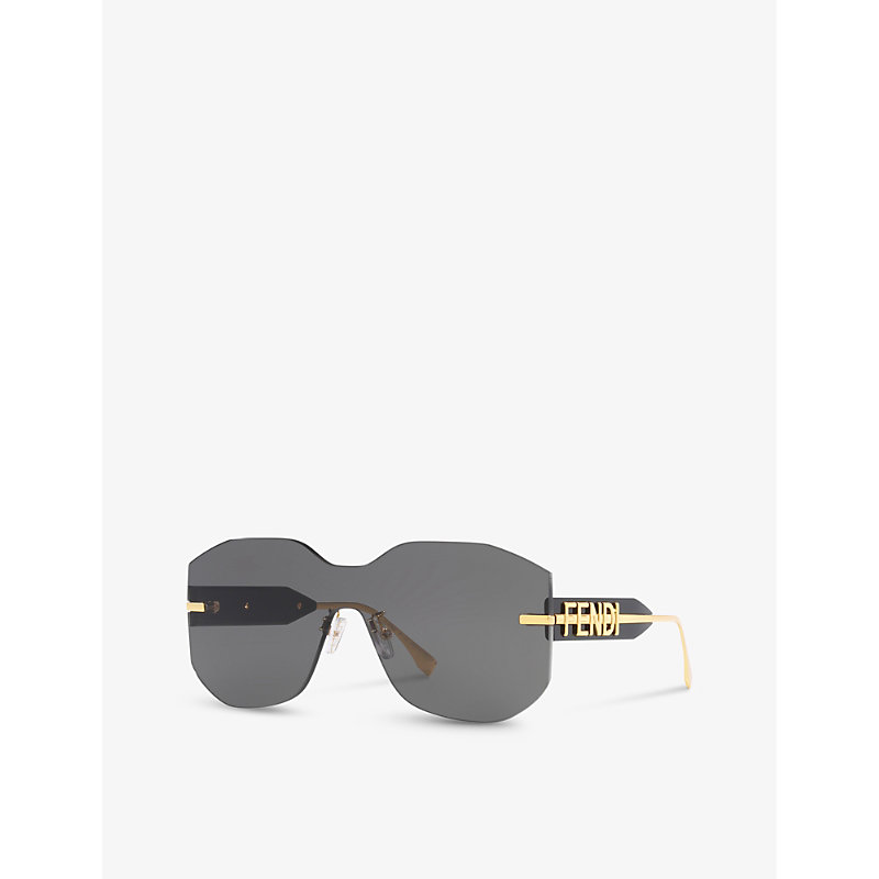 Shop Fendi Women's Gold Fn000635 Fe40067u Rectangle-frame Tinted-lens Metal Sunglasses