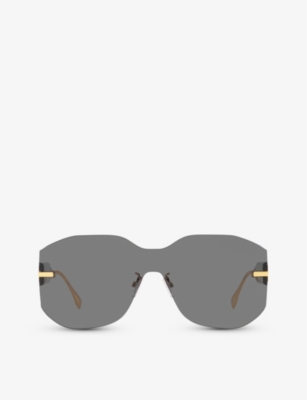 Fendi Womens Gold Fn000635 Fe40067u Rectangle-frame Tinted-lens Metal Sunglasses