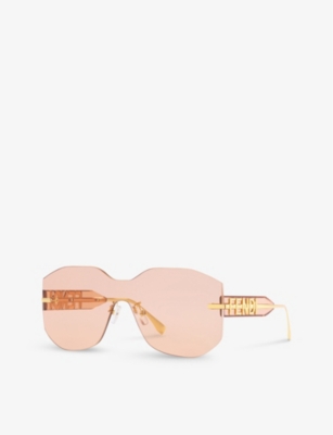 Fendi Womens Gold Fn000635 Fe40067u Rectangle-frame Tinted-lens Metal Sunglasses In Gold