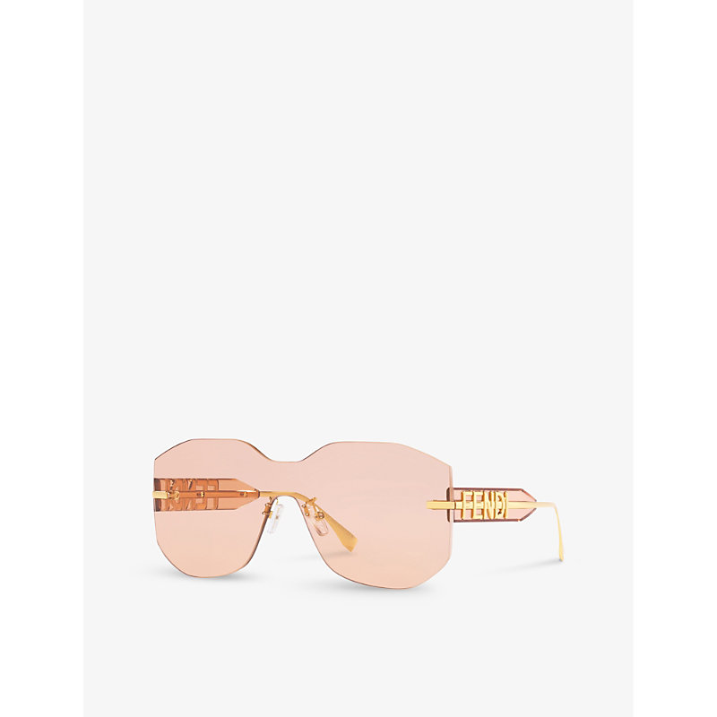 Shop Fendi Womens Gold Fn000635 Fe40067u Rectangle-frame Tinted-lens Metal Sunglasses
