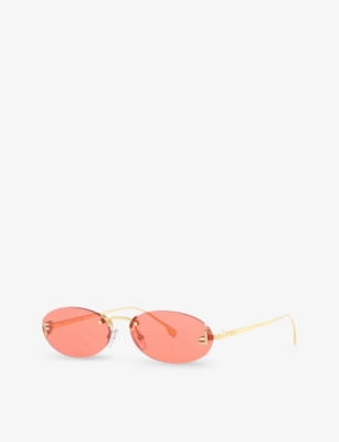 Shop Fendi Womens Gold Fe4075us Oval-frame Metal Sunglasses