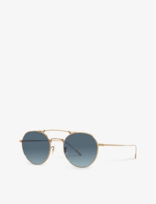 Shop Oliver Peoples Women's Gold Ov1309st Reymont Round-frame Titanium Sunglasses