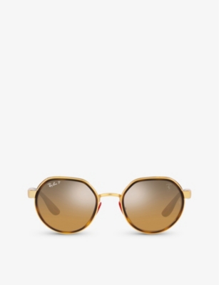 Ray Ban Ray-ban Womens Gold Rb3703m Scuderia Ferrari Irregular-frame Metal Sunglasses