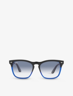 Ray Ban Steve Sunglasses Black On Transparent Blue Frame Blue Lenses 54-18 In Black