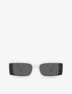 Shop Tiffany & Co Tf4197 Rectangle-frame Acetate Sunglasses In White