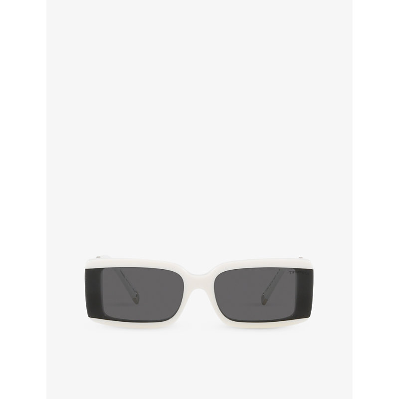Shop Tiffany & Co Tf4197 Rectangle-frame Acetate Sunglasses In White