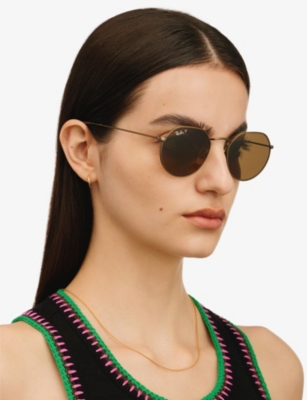 Ray Ban Ray-ban Womens Gold Rb8165 Round-frame Crystal And Titanium Sunglasses In Gold