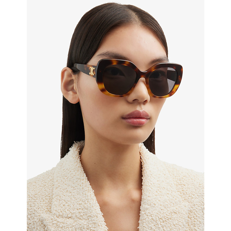 Shop Celine Women's Brown Cl000366 Cl40226u Butterfly-frame Tortoiseshell Acetate Sunglasses