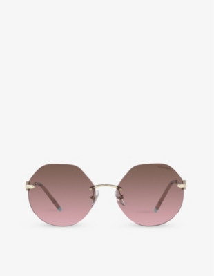 Tiffany & Co Tf3077 Hexagonal-frame Acetate And Metal Sunglasses In Gold