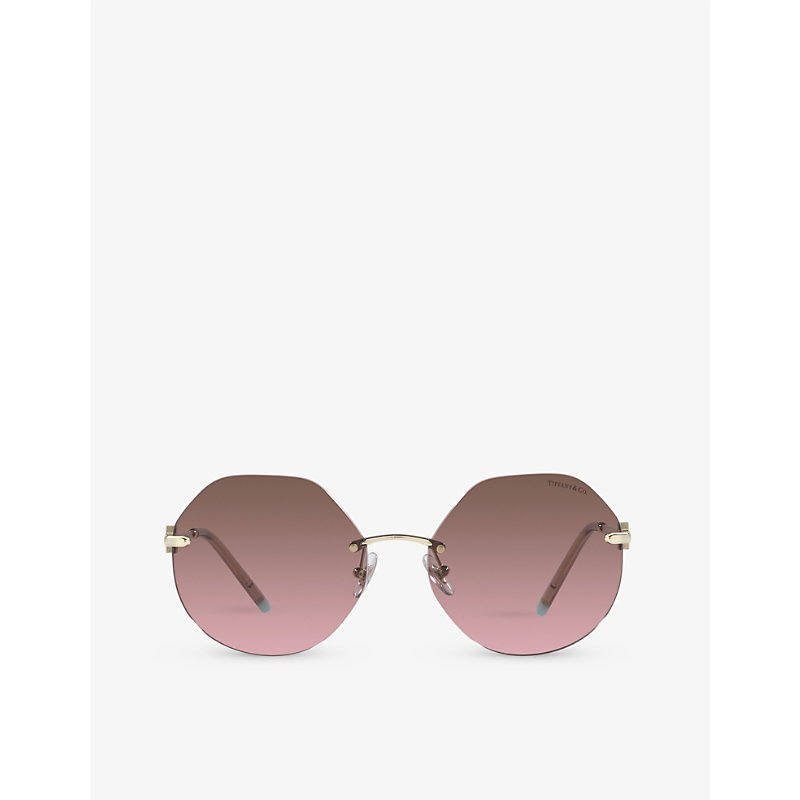 Tiffany & Co Tf3077 Hexagonal-frame Acetate And Metal Sunglasses In Gold