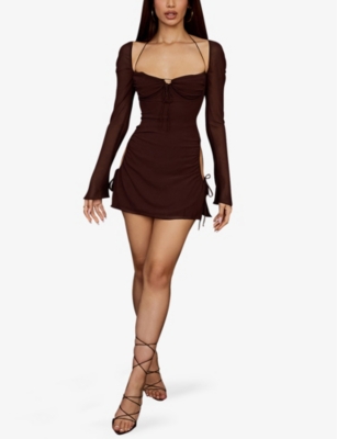 Shop House Of Cb Women's Chocolate Baby Cut-out Crepe Mini Dress In Brown
