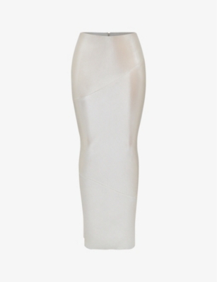 Shop House Of Cb Women's Champagne Colette Fitted Satin Midi Skirt In Cream