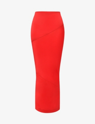 Shop House Of Cb Women's Scarlet Colette Fitted Satin Midi Skirt