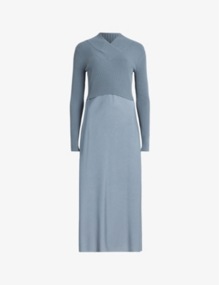 ALLSAINTS ALLSAINTS WOMEN'S DARK DENIM BLU HANA CACTUS WOVEN MIDI DRESS AND JUMPER SET