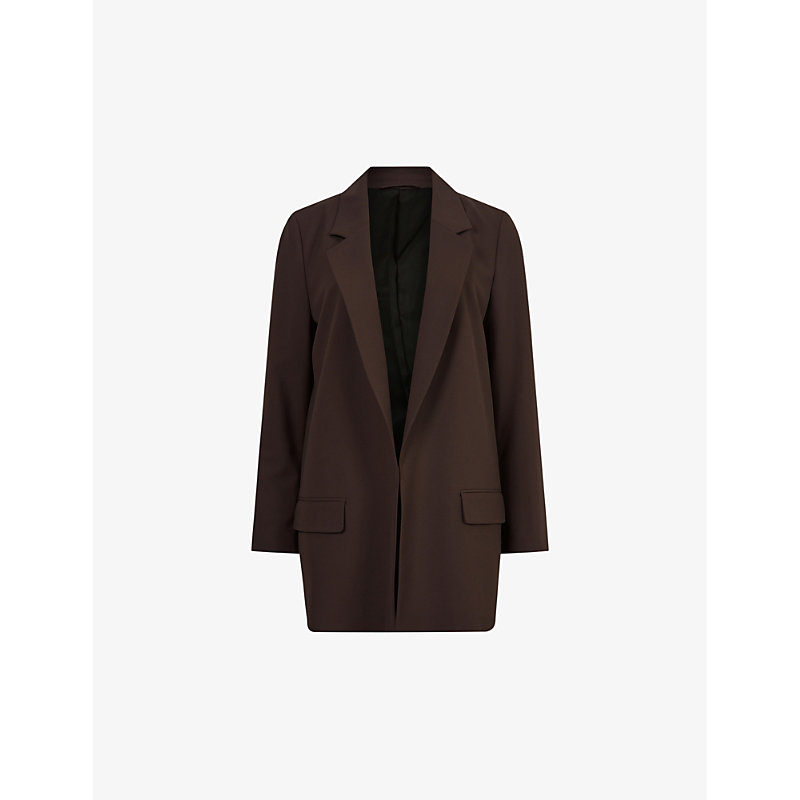 Shop Allsaints Women's Cacao Brown Aleida Open-front Single-breasted Stretch-woven Blazer