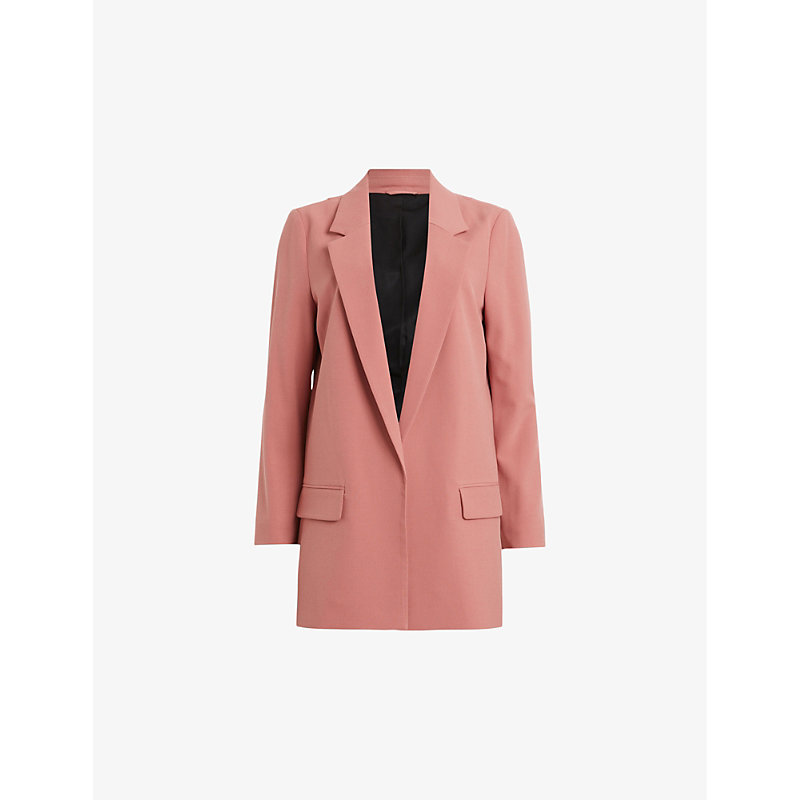 Shop Allsaints Aleida Open-front Single-breasted Stretch-woven Blazer In Rich Pink