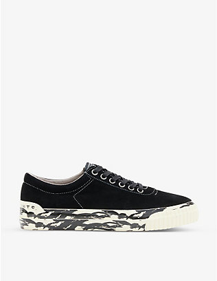ALLSAINTS: Knox logo-stamp low-top suede trainers