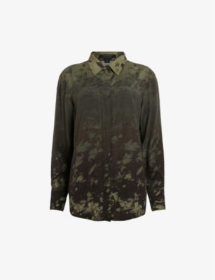 Allsaints Eva Gaia Splatter Button-up Shirt In Forest Green | ModeSens