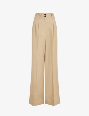 Shop Allsaints Womens Light Beige Petra High-rise Wide-leg Linen-blend Trousers